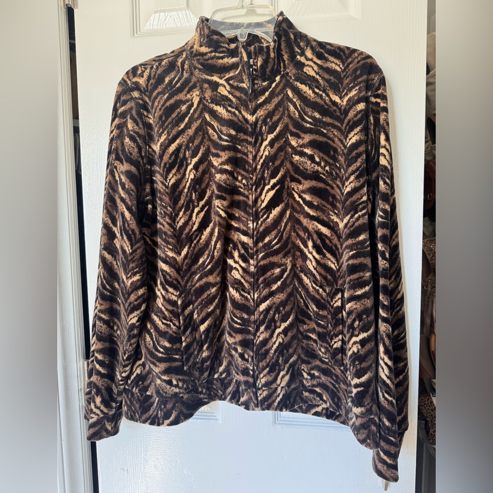 Kim Rogers Jacket Animal Print Zip-Up Cotton size Large
